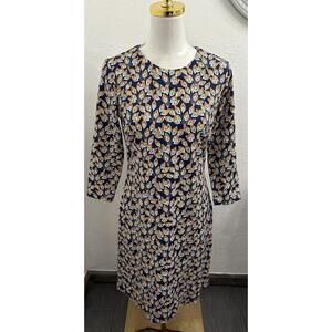 J. McLaughlin Women’s Sophia Dress Blue Peacock Feathers Catalina Cloth Size Med